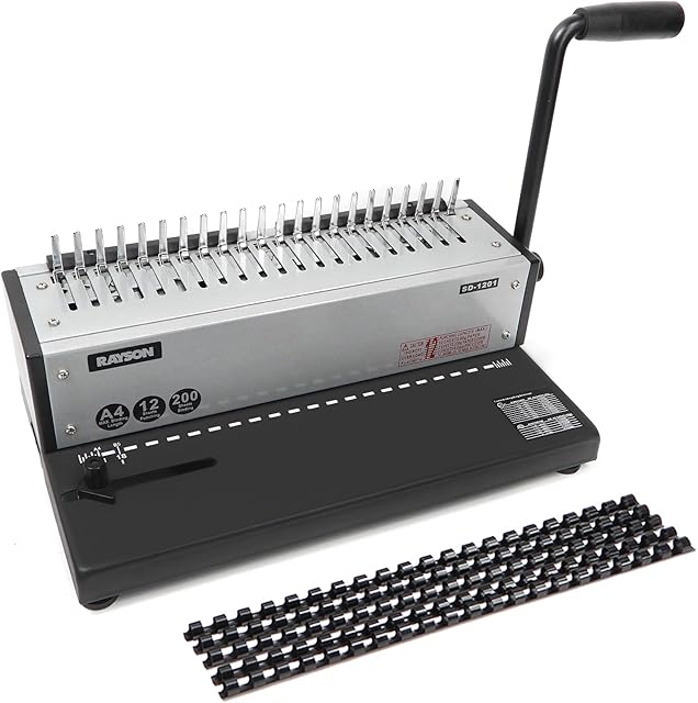 RAYSON Comb Binder Machine, 200 Sheet Binding Capacity 12 Sheet Punching Capacity, 21 Hole A4 Comb Binding Machine, SD-1201