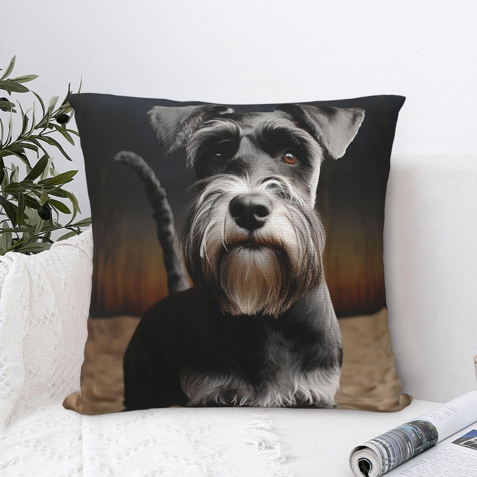 FodPand Luxury Velvet Throw Pillow Covers 18"x18" Super Soft Decorative Pillow Cases - Animal Schnauzer Dog Pillowcases Modern Lumbar Cushion Cases for Couch Sofa Bed Pillow Shams