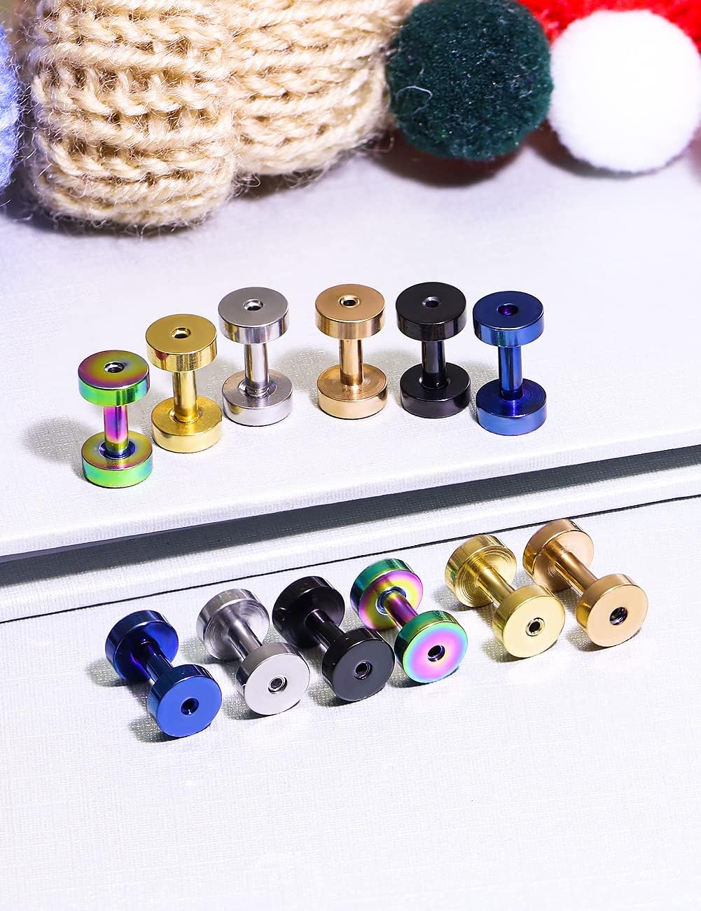 Prjndjw Screw Fit Ear Gauges Kit Surgical Steel Tunnel Expander Earrings Earlobe Plugs Body Piercing Jewelry Set for Women Men 14G-00G 12 Pieces
