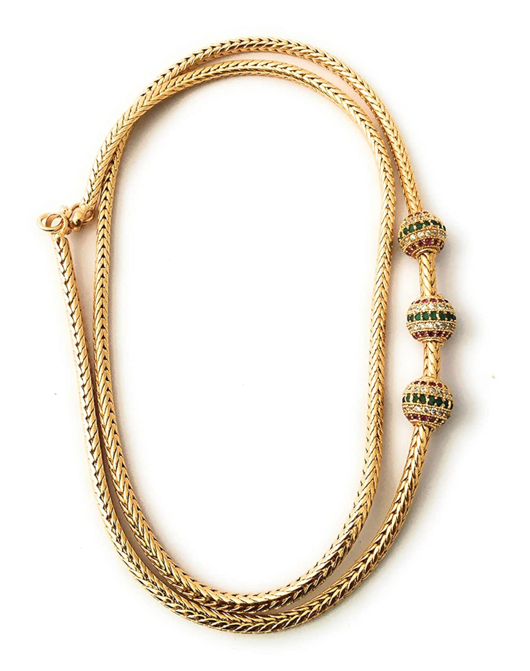 BFJ- BHEESHMA FASHION JEWELLERY One Gram Gold Jewellery Long Chains for Women | Gold Plated Chains for Women | 1Gram Gold Jewellery for Women | Mugappu Chain for Women | 30 Inches (B099PQKMQZ) Amazon Price History, Amazon Price Tracker