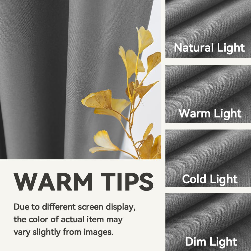 Blackout Curtains - Flame Retardant NFPA701 for Bedroom Living Room, 2 Panels 52x84 Inch Light Gray Grommet Drapes, Fluorine Free Thermal Insulated