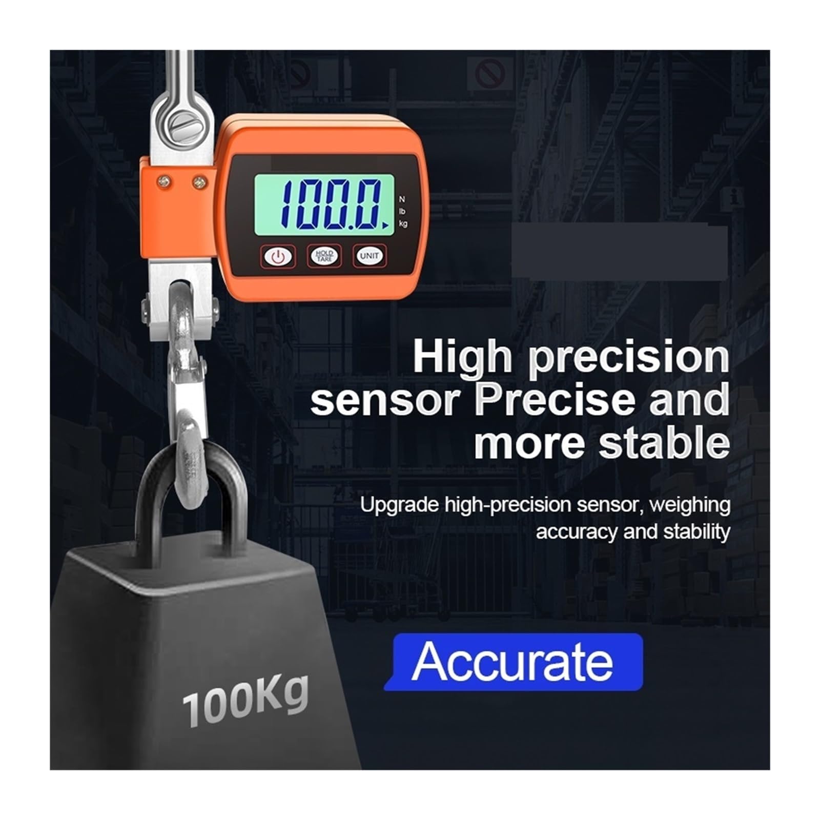 Báscula de grúa digital Báscula colgante Digital de 500Kg/300Kg, báscula de grúa portátil, báscula de grúa de servicio pesado, báscula de gancho Industrial con retroiluminación LCD, cambio de unidad(5