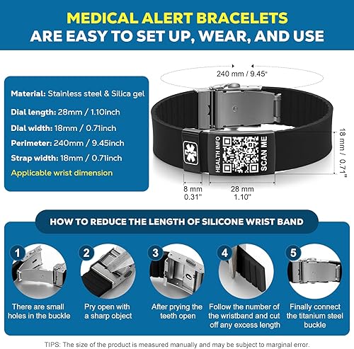 Miniatura 3 de Pulseras médicas para hombres y mujeres con código QR, pulseras de identificación de alerta médica para viajes deportivos, pulsera impermeable de