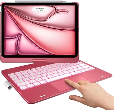 typecase Touch Keyboard Case for iPad Air 11-inchM4/M3/M2, 2026/2025/2024 & iPad Pro 114th/3rd/2nd/1st Gen,Multi-Touch Trackpad,11-Color Backlight,360Rotatable for iPad Air 5/4th Gen, Pink