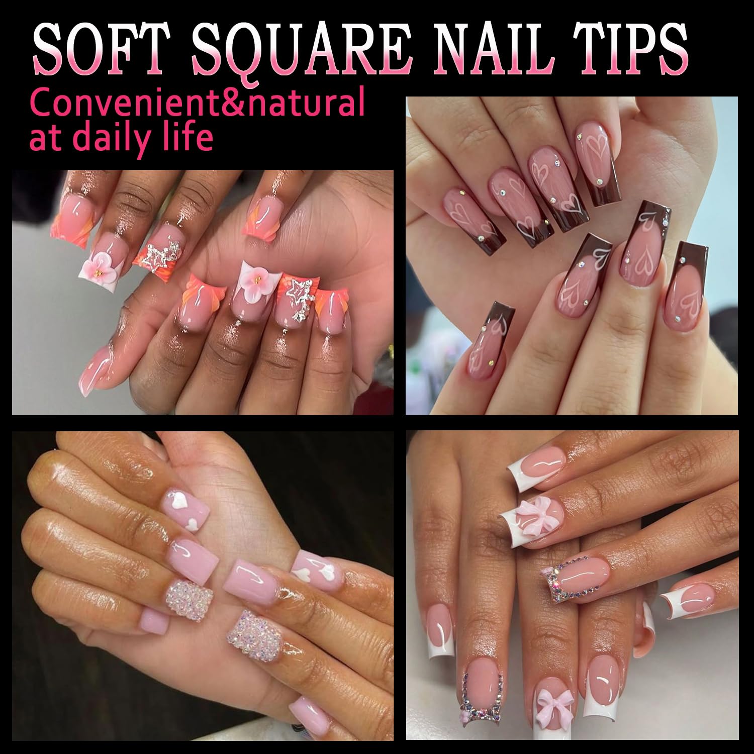 Square Fake Nail Tips. 600pcs Medium Pre-shape Clear Soft Gel False Nails Tips Full Cover Acrylic Half Matt French False Nails For Press On Nail Extension. Home DIY Salon 15 Sizes