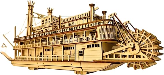 AlgWoodDesign Nehir Gemisi Ahşap Maket Seti 713 Parça – DIY 3D Puzzle Mississippi Buharlı Gemi Koleksiyoner Modeli