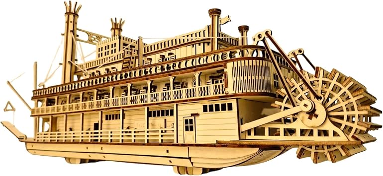 AlgWoodDesign Nehir Gemisi Ahşap Maket Seti 713 Parça – DIY 3D Puzzle Mississippi Buharlı Gemi Koleksiyoner Modeli