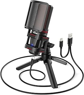 VeGue USB Gaming Microphone, Computer Condenser PC Mic with Tripod Stand & Pop Filter for Twitch Streaming, Podcasting, Skype Chatting, Recording Compatible with MAC Laptop or Windows Desktop, VM30