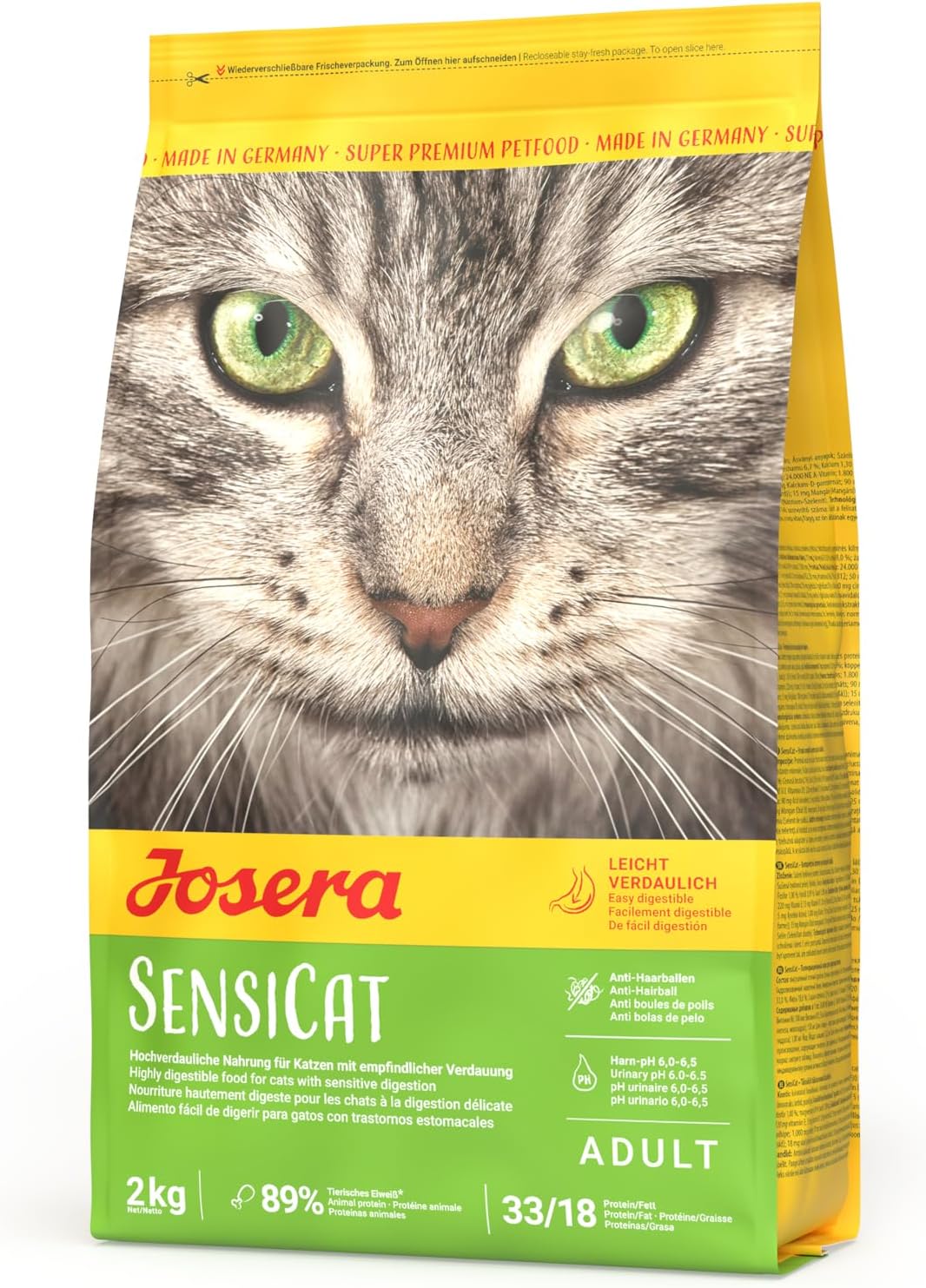 SensiCat complete food for adult cats | Sensitive stomach | For fussy cats| Gluten free | Anti-Hairball | Skin & Coat | Herbs & Fruits | 2kg