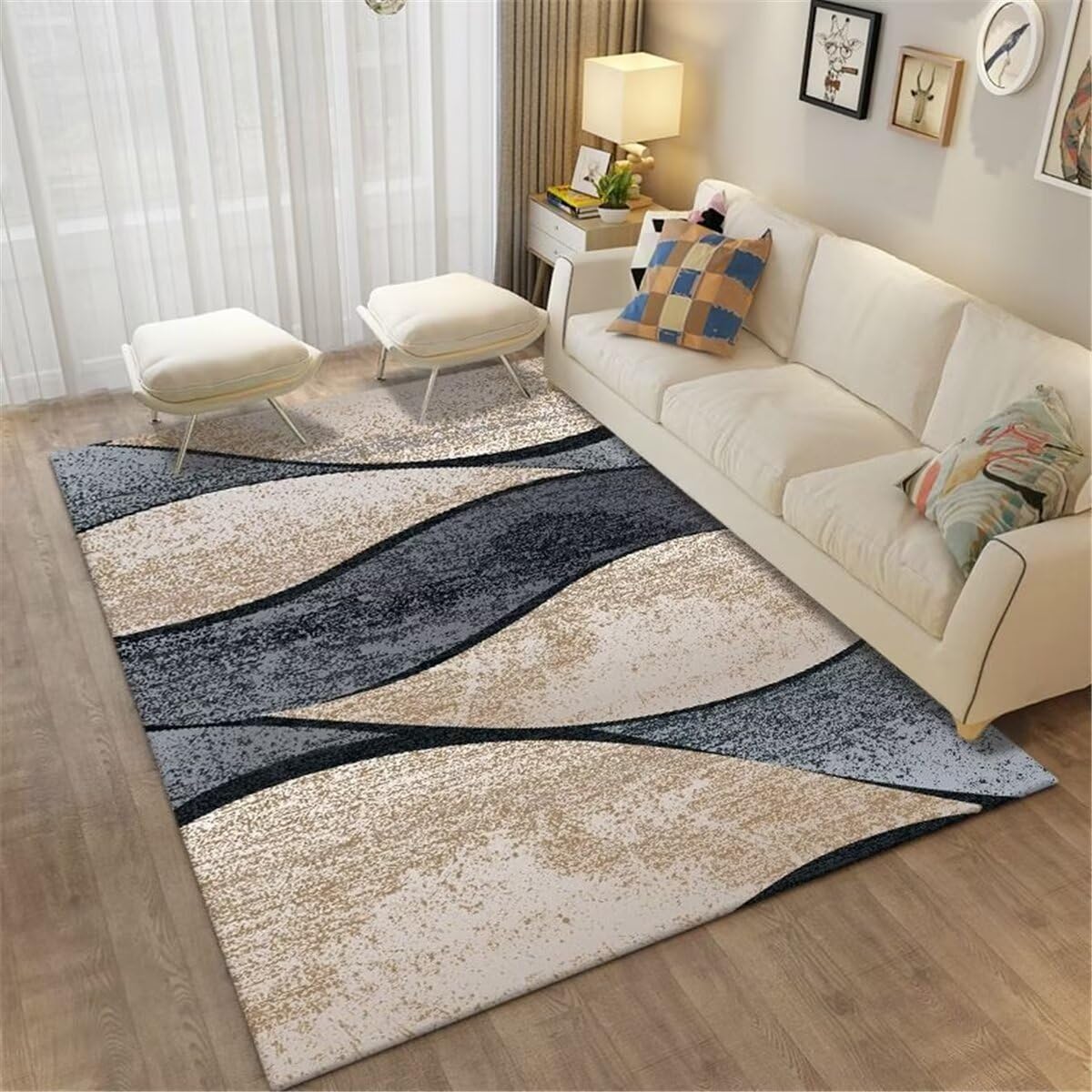 Tapis de porte lavable gris 120x160cm anti-tache pour salon moderne