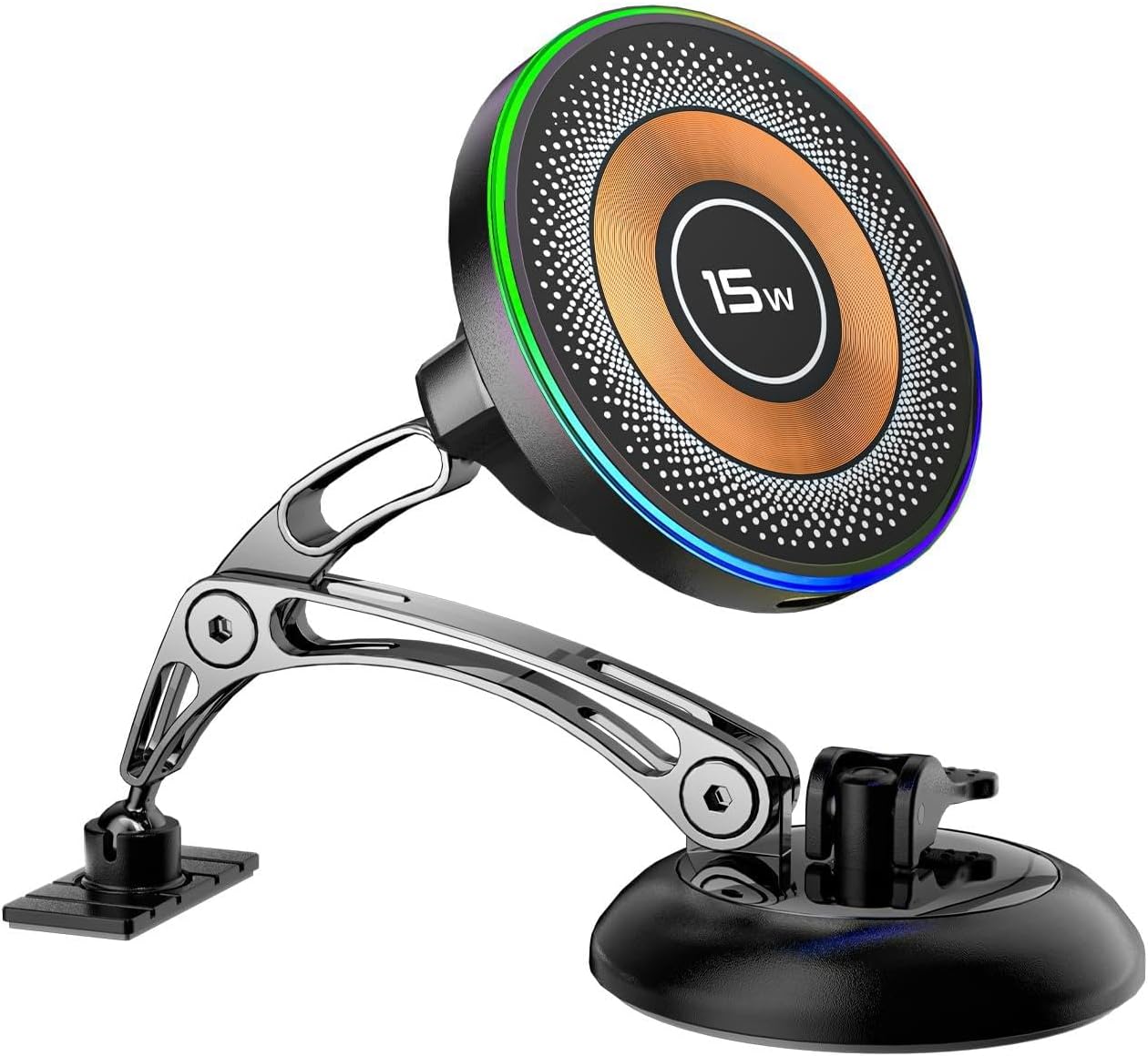 ZBF Magnetic Wireless Charging Car Phone Holder with 15W Fast Charging & Strong Vacuum Suction, 360° Rotatable Dashboard & Windshield Mount for Magsafe iPhone 17/16/15/14/13 Android Galaxy S24/S23/S22