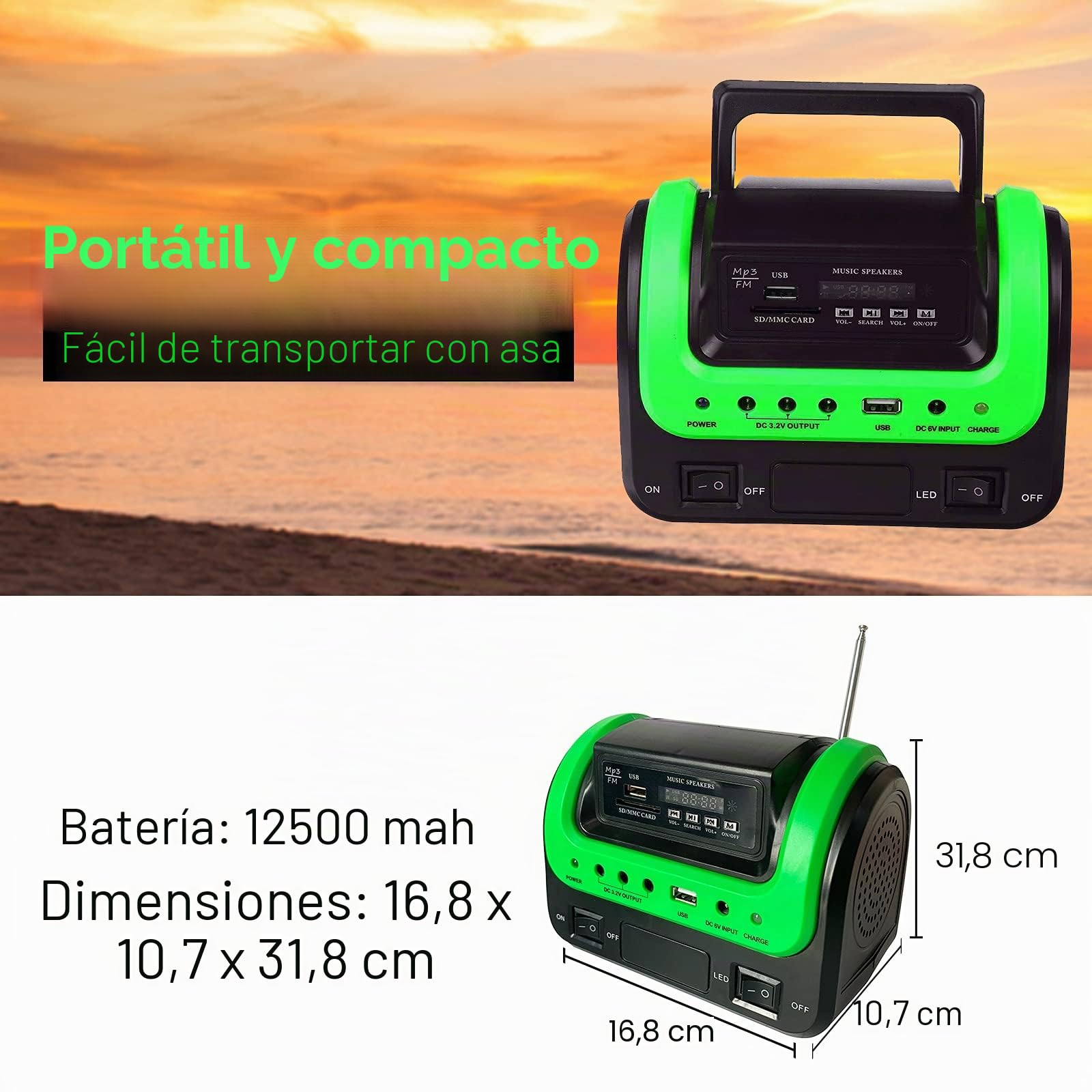 Generador solar portátil con panel, pequeña estación de energía para acampar | Estación de energía solar compacta con luces LED y carga USB. Incluye panel solar para camping, energía de respaldo de viaje