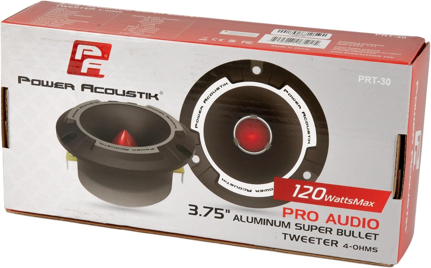 Power Acoustik PRT-30 – 3.75" Aluminum Diaphragm Super Bullet Tweeters | High Power Pro Audio Pair | 350W Peak, Loud High-Frequency Car Tweeter Speakers for Car Audio (Pair)