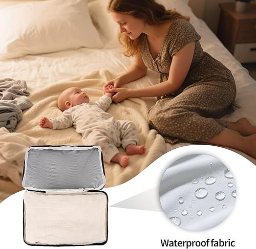 Miniatura 5 de 2 bolsas organizadoras de pañales para bebé, impermeable, de poliéster, reutilizable, de malla, organizador para pañales de tela (negro, blanco