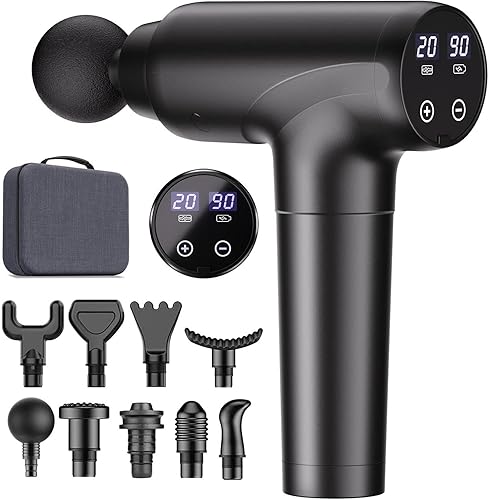 cotsoco Massage Gun Deep Tissue, Muscle Massage Gun with 9 Attachment Heads 20 Speeds & Silent Brushless Motor for Pain Relief, Handheld Percussion Back Massager Gun for Athletes (Black) - Black