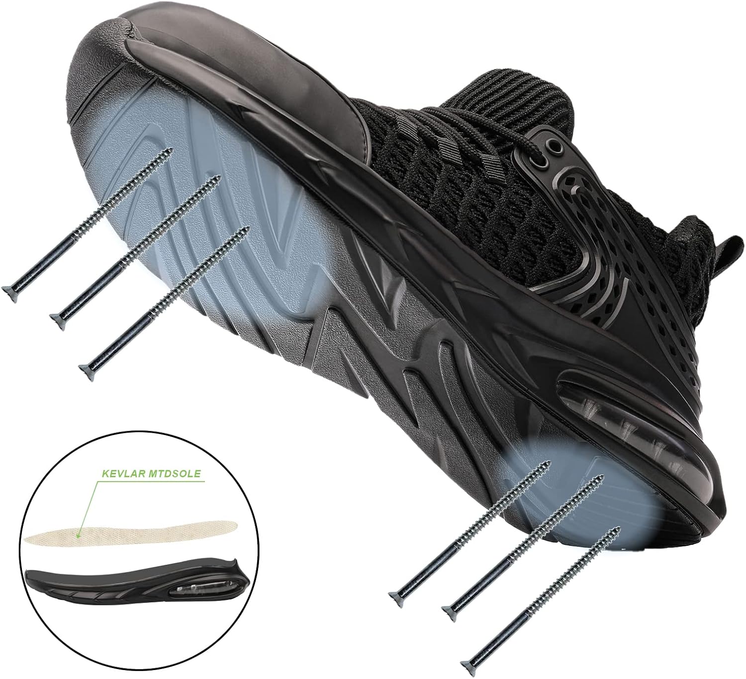 DRKA Steel Toe Shoes for Men,Lightweight Breathable Air Cushion Sneaker,Mens Indestructible Shoes,Slip Resistant Comfortable Safety Work Shoes Industrial Construction Footwear - Image 3