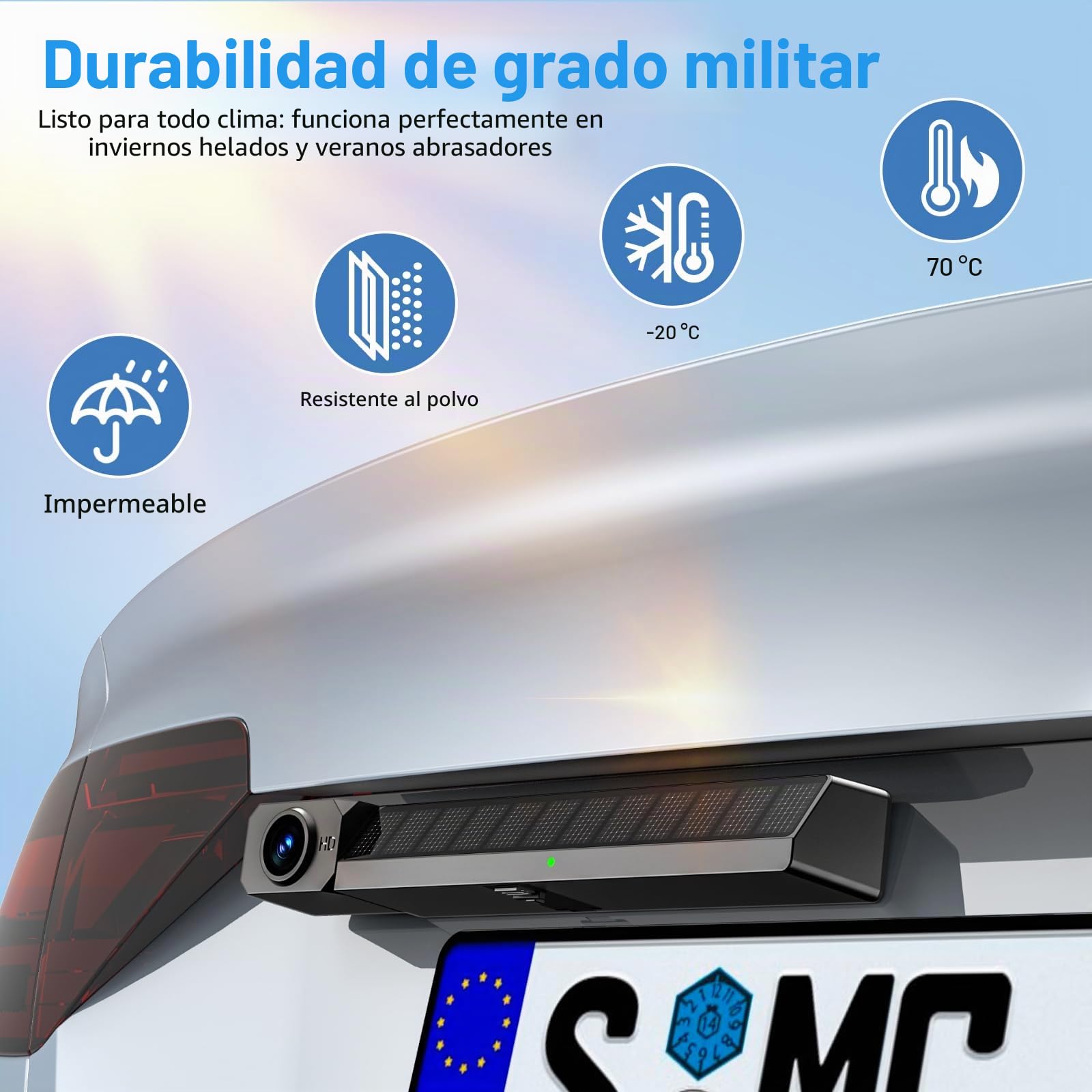 Cámara de Marcha Atrás Solar Inalámbrica, Cámara de Marcha Atrás Digital de 5 Pulgadas, 1080P Monitor,con Transmisor Inalámbrico Integrado, Ayuda de Aparcamiento, IP66 Resistente (5 Pulgadas)