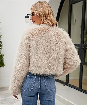 ZLSLZ Women`s Luxury Fluffy Faux Fur Short Coat Winter Warm