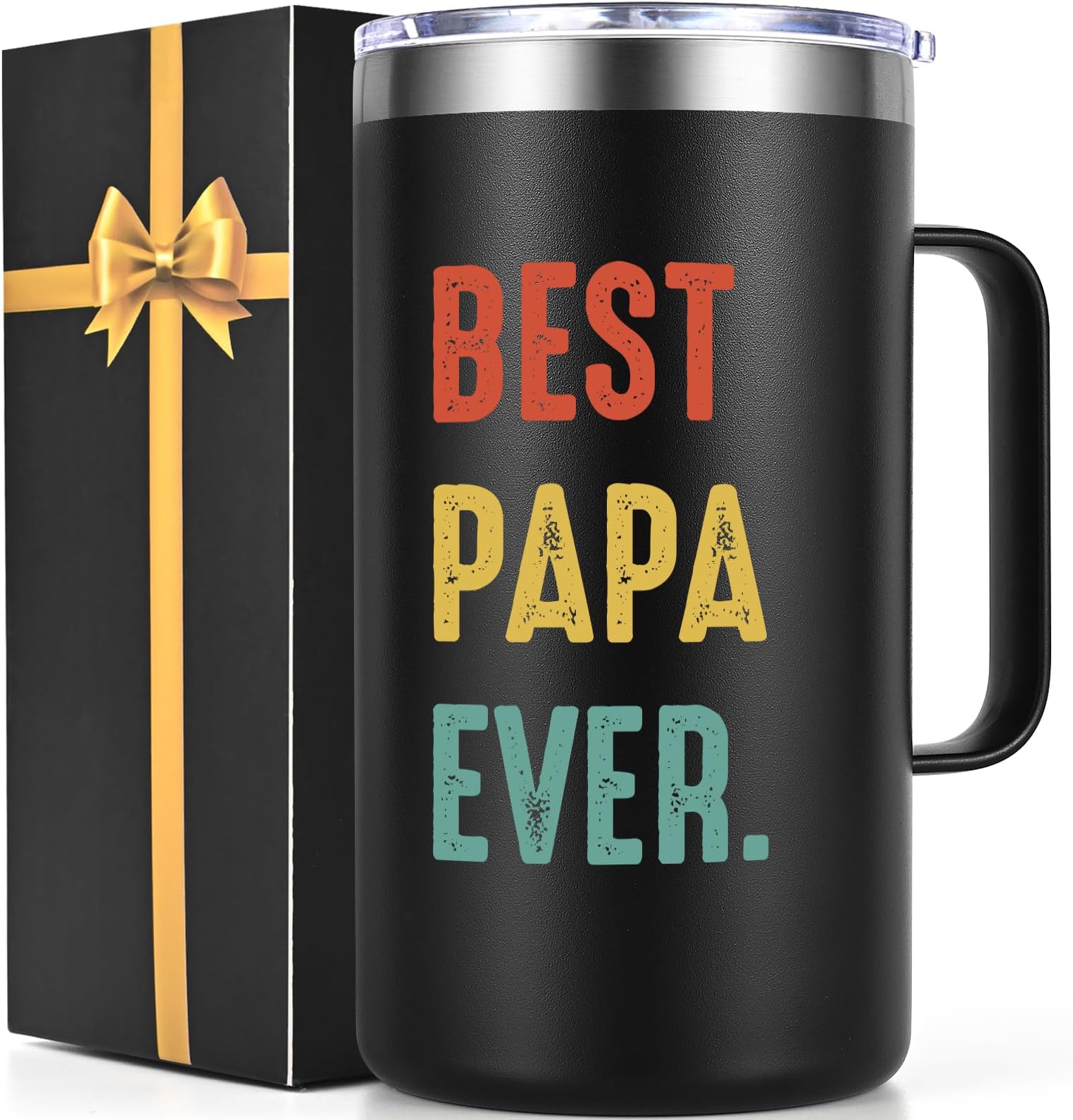 Lifecapido Grandpa Gifts, Papa Gifts, Father's Day Gifts, Christmas Gifts, Best Papa Ever Insulated Coffee Mug 20 oz with Handle, Birthday Gifts for Papa Grandpa from Grandchildren Granddaughter