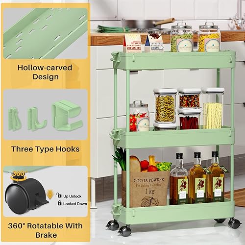 Miniatura 23 de SPACEKEEPER Carrito de almacenamiento delgado con ruedas, organizador de almacenamiento de baño de 3 niveles, carrito de servicio, unidad de