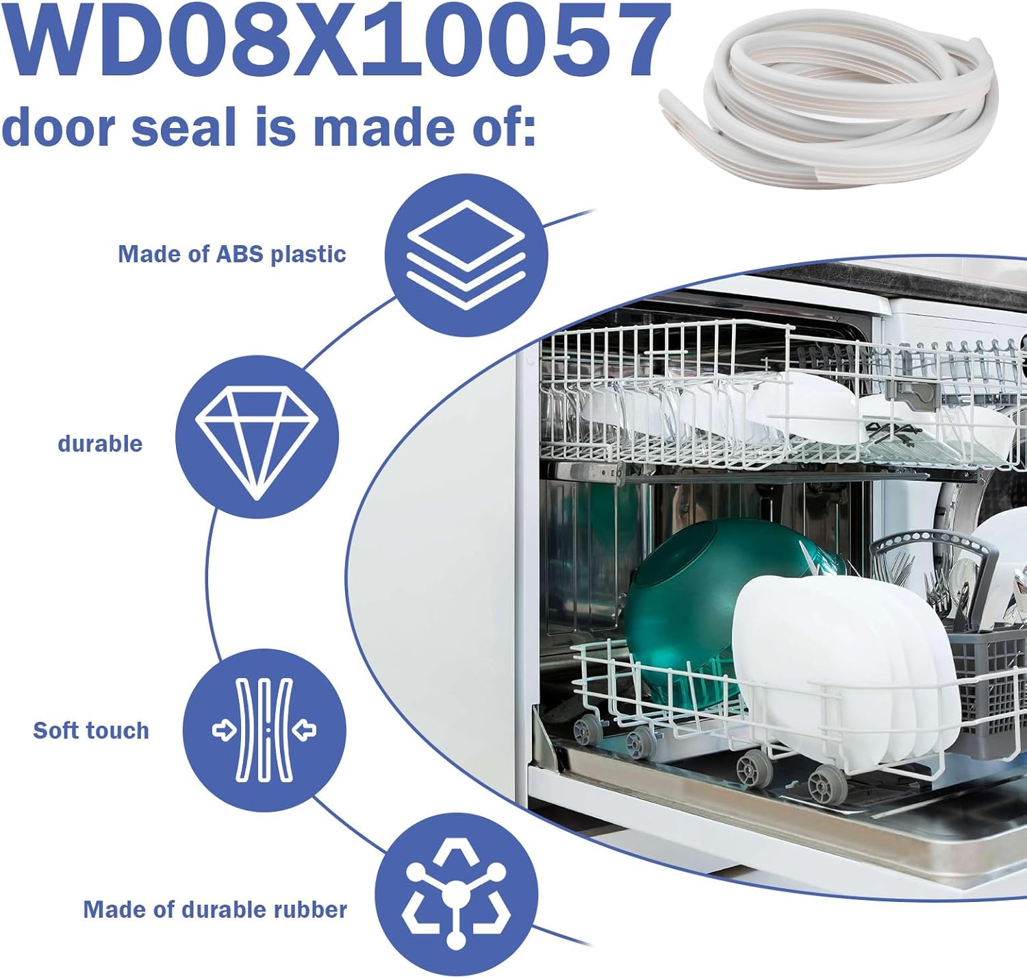WD08X10057 Dishwasher Doorasket Seal with Right WD8X227 and Left WD8X228 Pipe Corner Baffle, Fit for GE Dishwasher Door Gasket with WD08X10014 PS958908 AP3798079