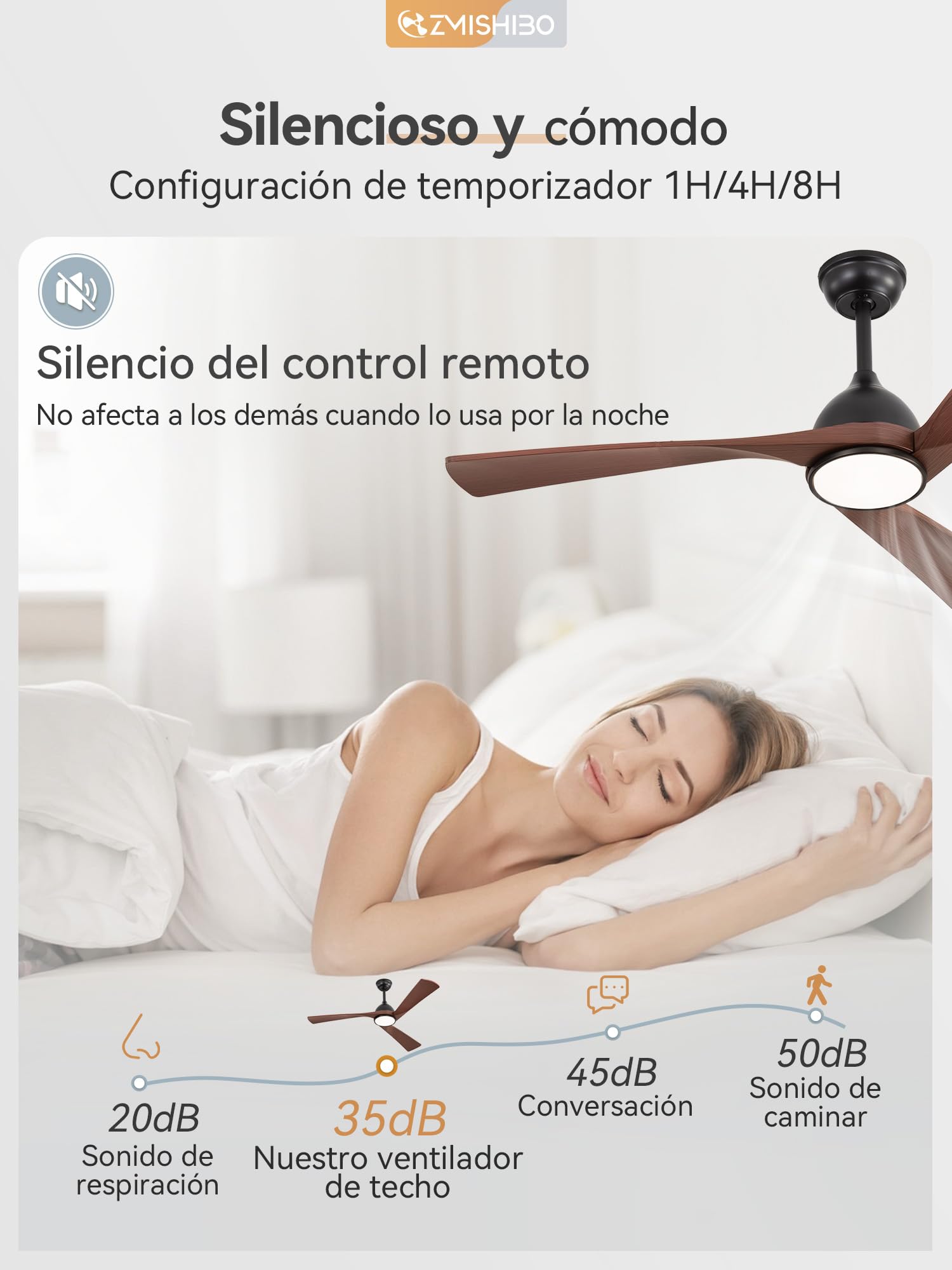 Ventilador Techo Luz Ø132cm, Motor DC Silencioso, 6 Velocidades + 3 Temperaturas LED (3000K-6000K), Reversible Verano/Invierno, Temporizador 1/4/8h, ABS Madera Marrón Oscuro,Montaje por el cliente