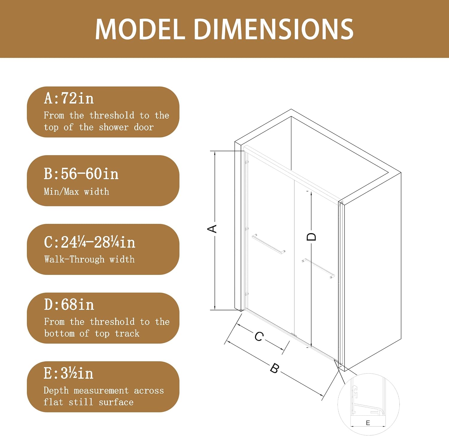 Shower Doors, 56–60'' W x 72'' H Sliding Glass Shower Door, Matte Black Aluminum Frame, 1/4'' (6mm) High-Strength Tempered Glass, for Walk-in Showers