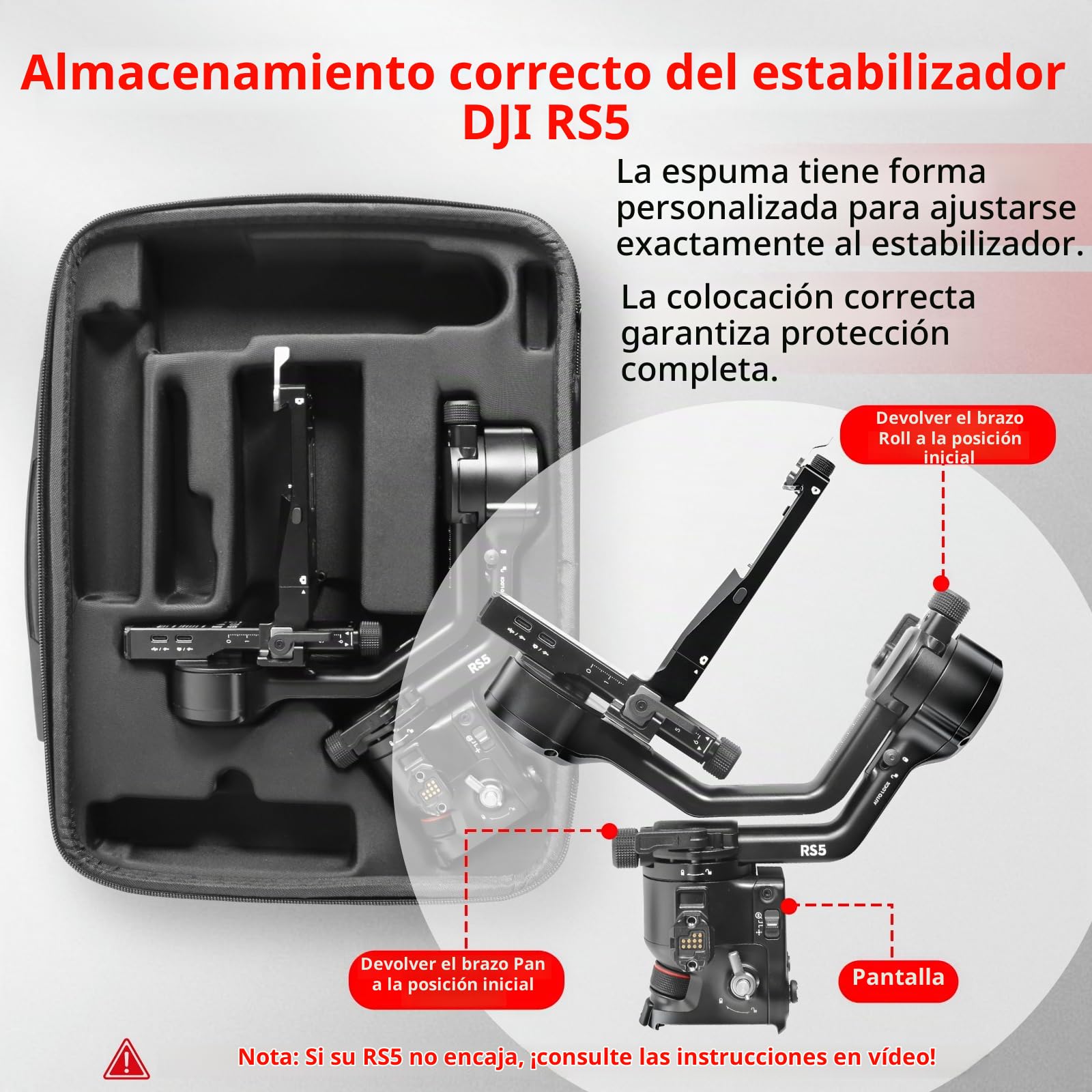 Funda para dji RS 5, Estuche portátil Impermeable para dji RS 5 Combo Incluye Correas de Hombro Ajustables(Negro)
