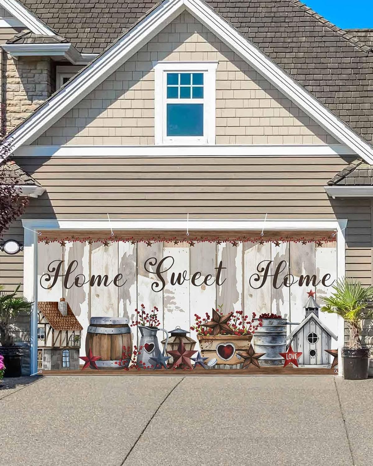 Fall Maple Leaves Garage Door Banner 6.9 x 8 ft Thanksgiving Pumpkins Garage Door Decorative Covers Holiday Decorations Rustic Farmhouse Photo Backdrop Large Outdoor Hanging Sign for Party Home Decor