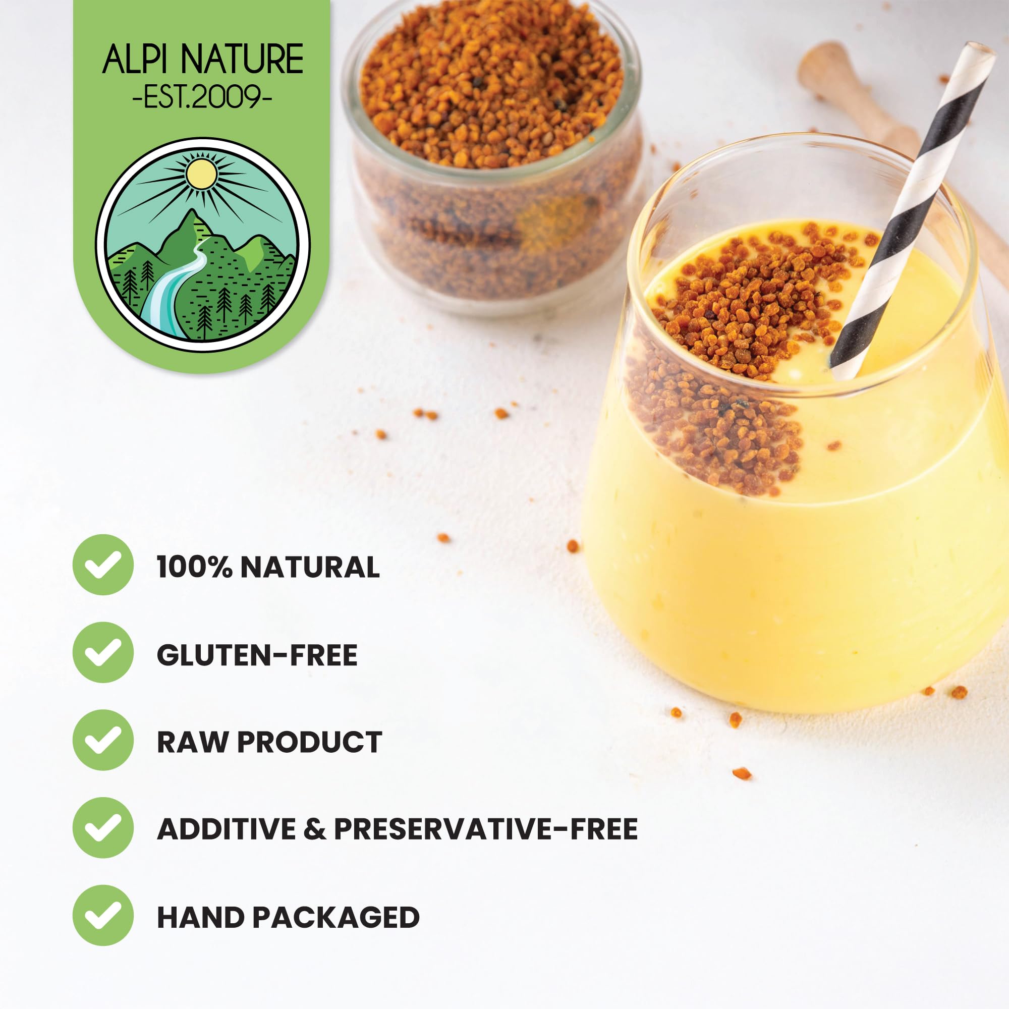 Alpi Nature Pollen d'Abeille 250g, Pollen de Fleur Naturel pour Smoothie, Céréales, Muesli