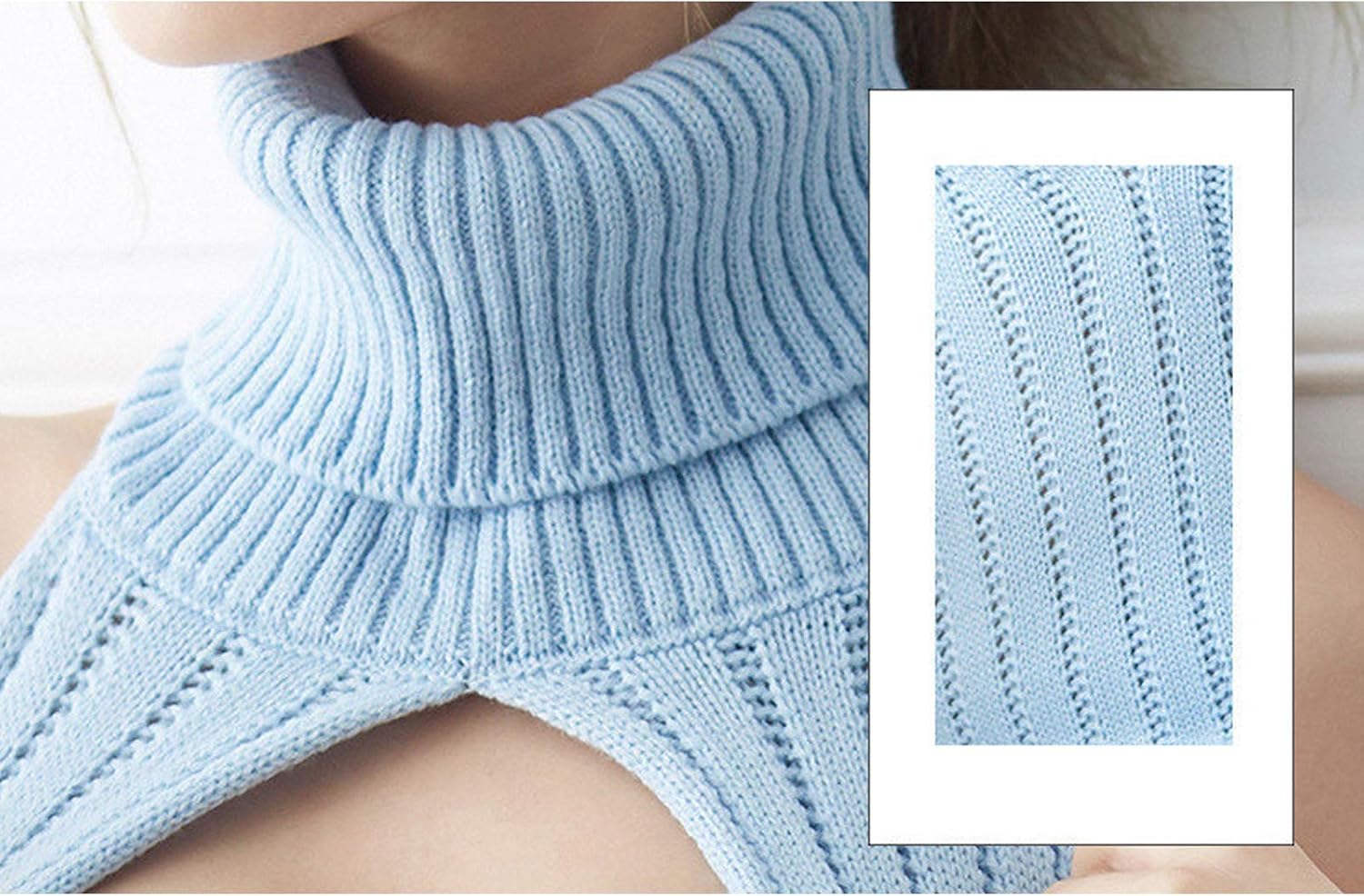 Unibaby Japan Style Women's Turtleneck Pullover Deep V-Neck Sleeveless Knitted Hi Low Anime Sweater Vest Top image 3
