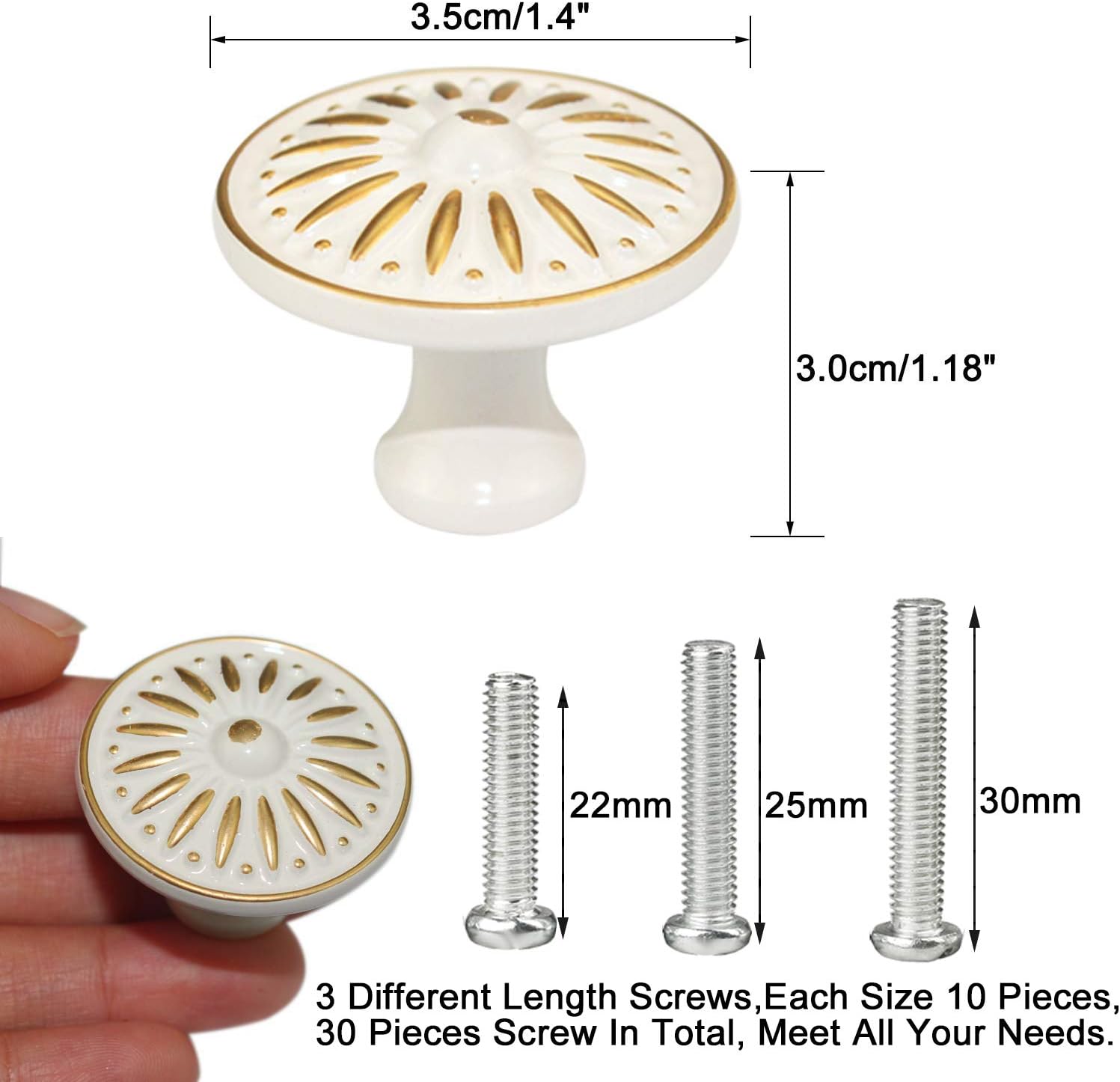 Cabinet Knob, 10Pcs 35mm Single Hole Ceramic knob Dresser Cupboard Cabinet Drawer Knobs Wardrobe Door Pull Handle for Home Office