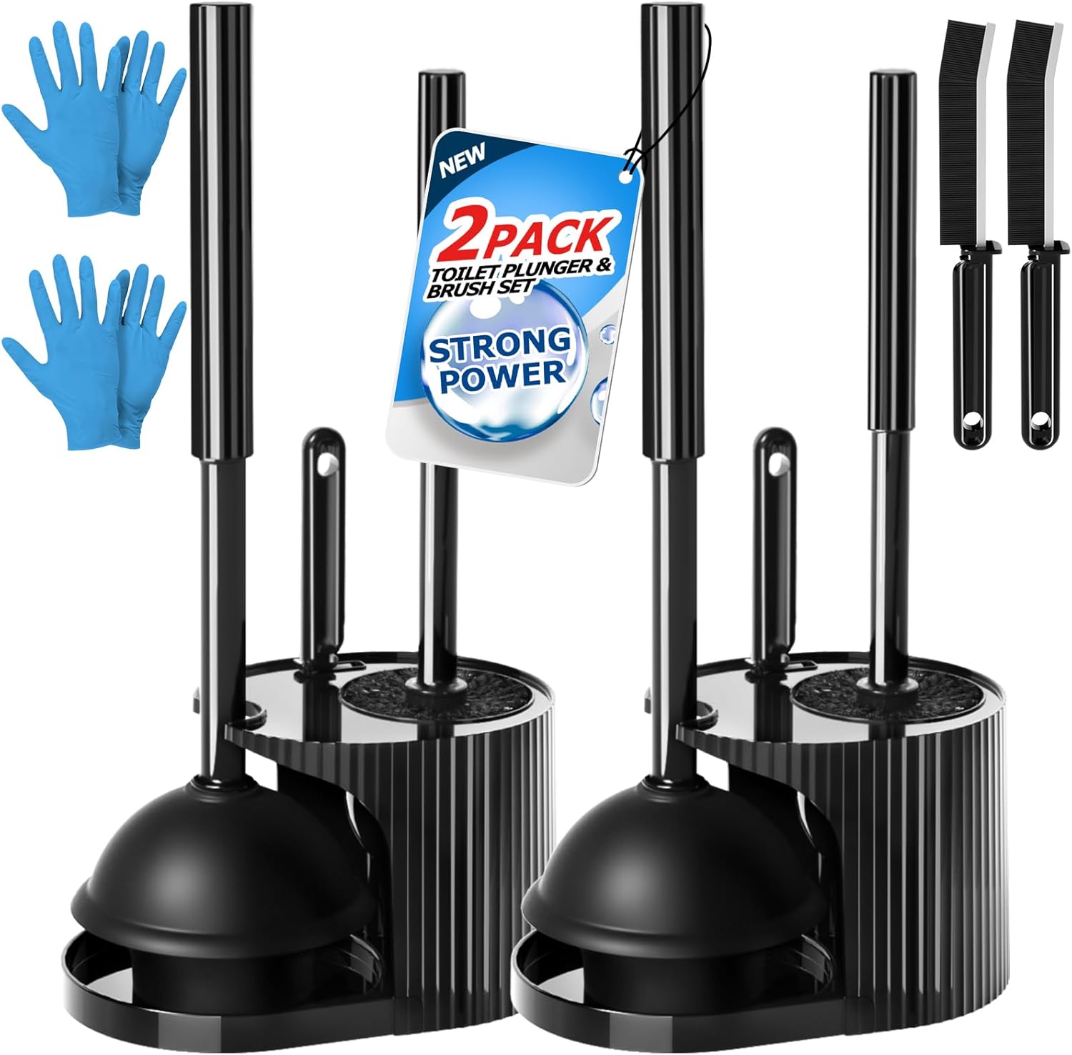 FORASTO 2Pack 3 in 1 Toilet Brush and Plunger Set,Toilet Bowl Brush Plunger Set,Toilet Brush Plunger Combo,Cleaning Brush,Cleaning Supplies, Crevice Cleaning Brush, Bathroom Cleaning Tools