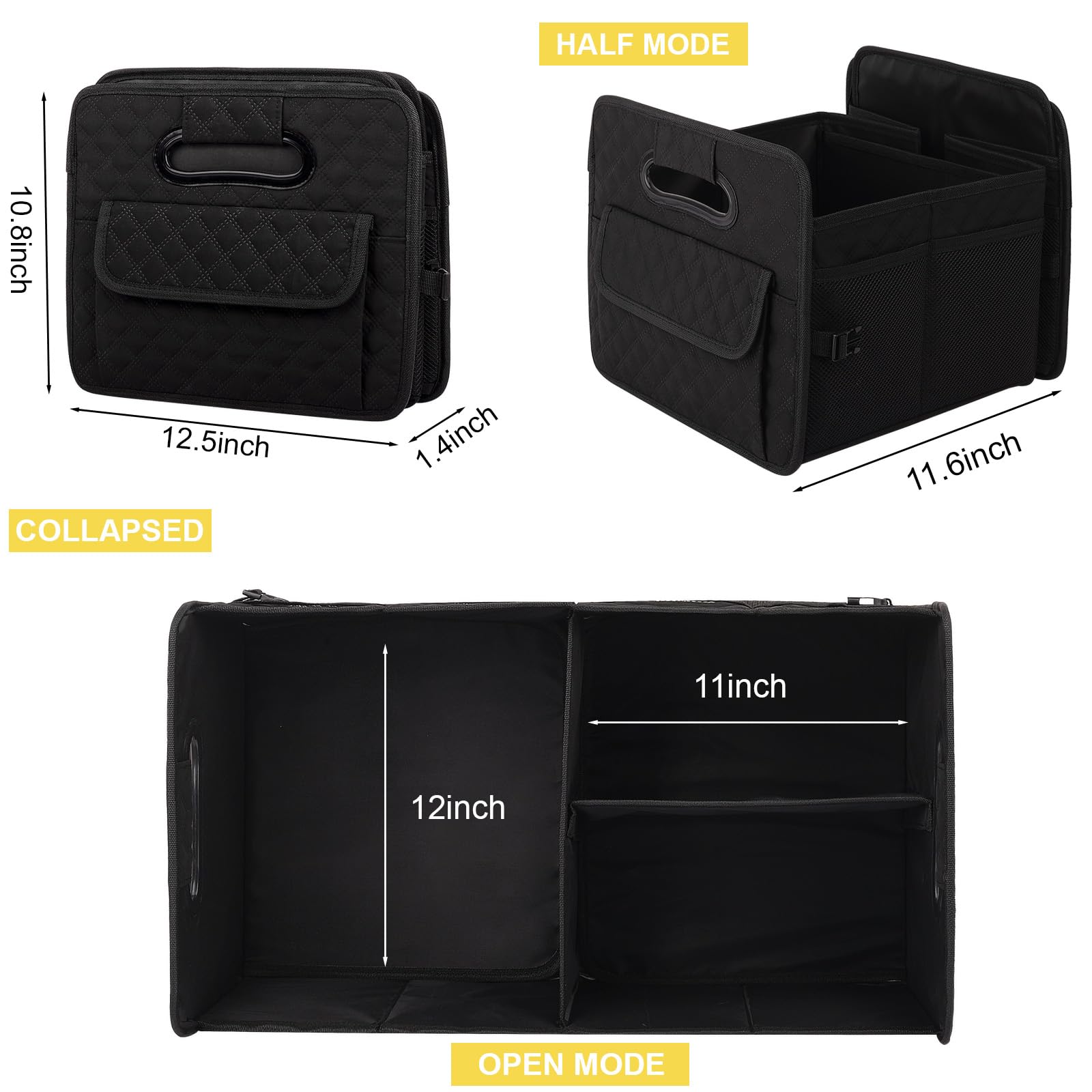 JiatuA Car Trunk Organizer for SUV, Car Storage Organizer Collapsible Multi Compartment Container Box, Adjustable Car Accessories for Women/Men, Black