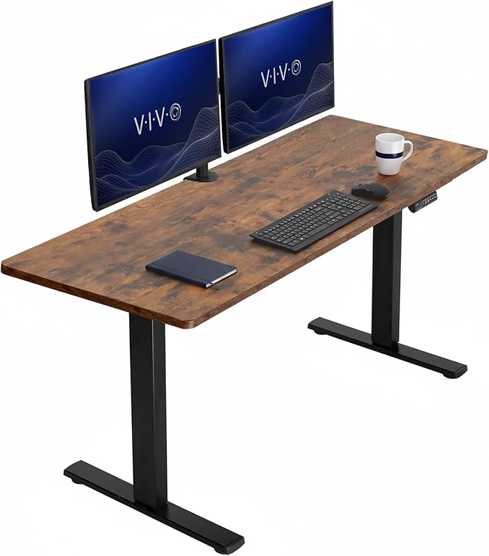 Rustic Vintage Brown 60 x 24 in Standing Desk, DESK-KIT-1B6N | Electric, Holds 220 lbs, Sit Stand, Height Adjustable, Solid One-Piece Table Top, Memory Presets, 1B Series, Black Frame