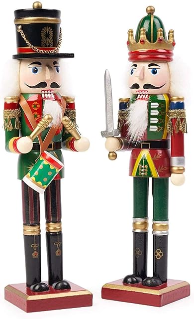 THE TWIDDLERS - 2 Wooden Christmas Nutcracker Soldier, 30cm in Festive Colours - Premium Pine Wood Classic Traditional Xmas Tree Party Decoration Ornaments