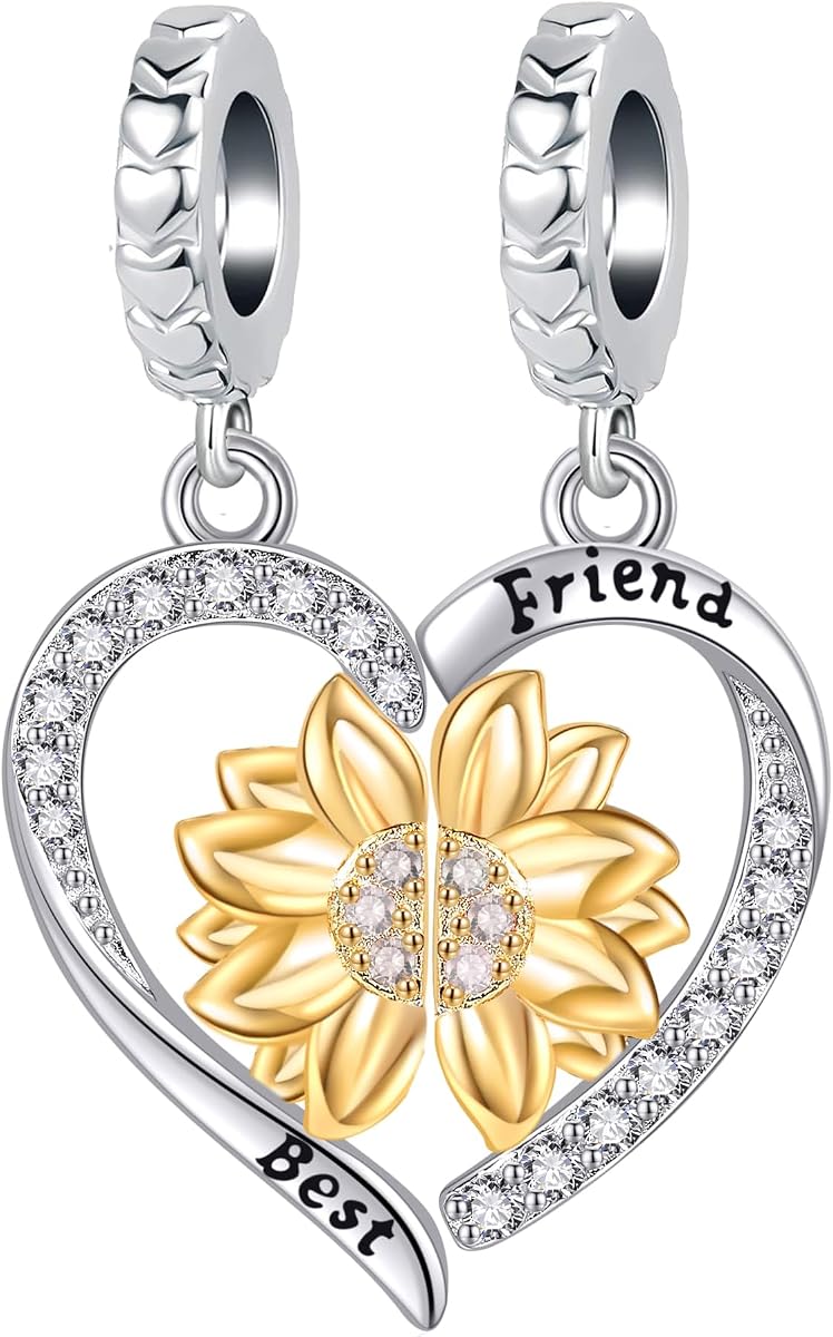 Abalorios de corazón de girasol compatibles con pulsera Pandora para mamá, hija y hermana