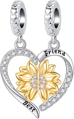Heart Puzzle Sunflower Charm Set Crystal Engraved Friend Daughter Bead fit Charms Bracelets Necklace For Women