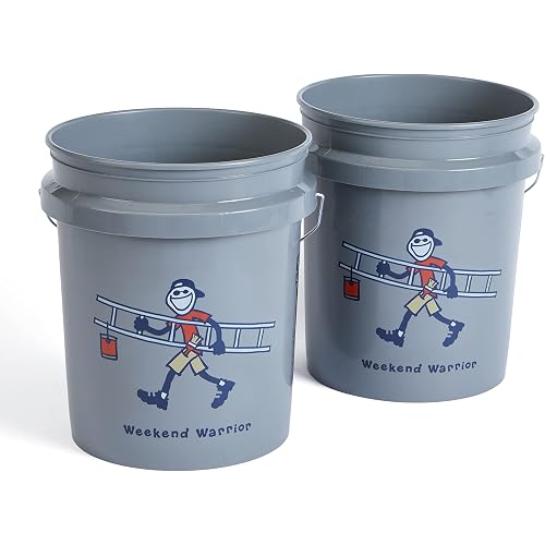 Life is Good Jake's Weekend Warrior 5 Gallon Bucket, 2 Pack, BPA-Free | Heavy-duty plastic buckets with comfortable handles for gardening, storage, cleaning, and home improvement projects.