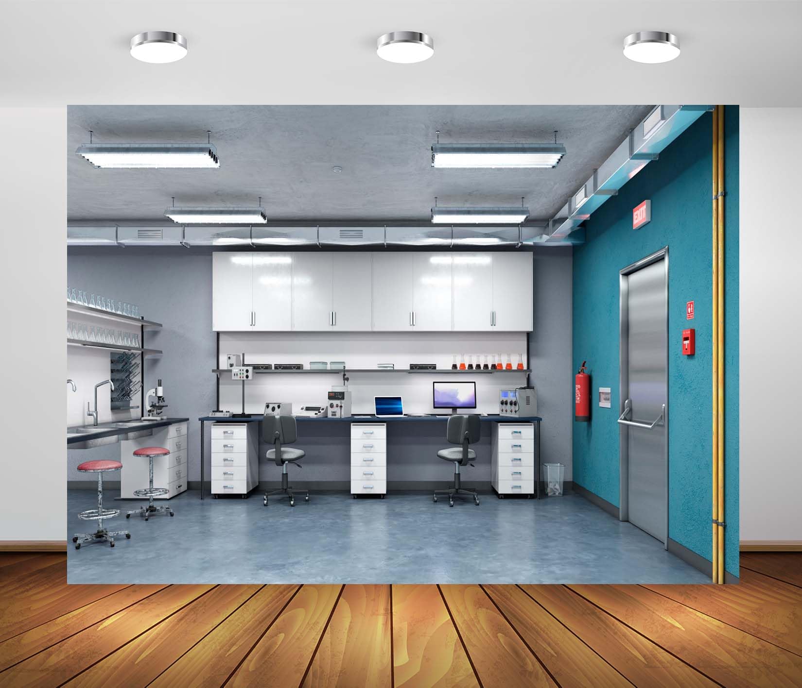 3x2.5m Toile de Fond pour Lieu de Travail en Laboratoire Toile de Fond Scientifique Matériel de Laboratoire Toile de Fond pour Photographie Bannière de fête à thème de Laboratoire