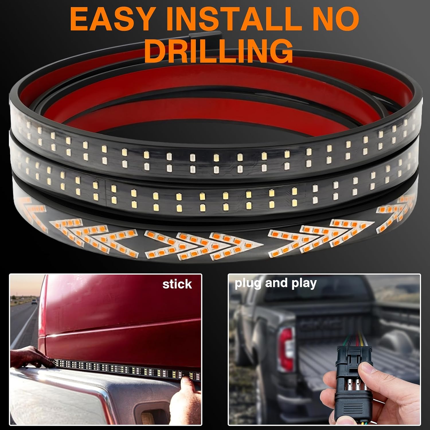 LIGBT 60 Inch Tailgate led Light Strip Truck Lights 60’’ 348led White Reverse Light Red Brake Rear Turn Signal Flexible Tailgate Light Strip for Pickup SUV Van Trailers No Drill Install