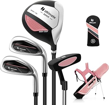 Tangkula Kids Golf Club Set Right Hand, Junior Complete Golf Club Set with 300CC #1 Driver & #7/#S Irons & Putter, Head Cover & Rain Hood, Golf Stand Bag, Golf Clubs Set for Children Age 8-10