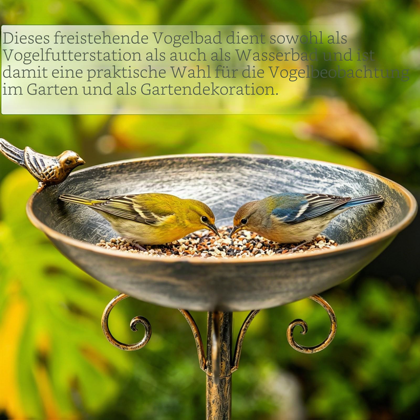 HOUYANG Vogeltränke aus Gusseisen, für den Außenbereich, Vintage-Metall-Vogeltränke, Vogelfutterstation oder Trinkteller, Hausgarten, Rasen, Hof, Dekorationen, ca. 29 x 70,1 cm (B x H)