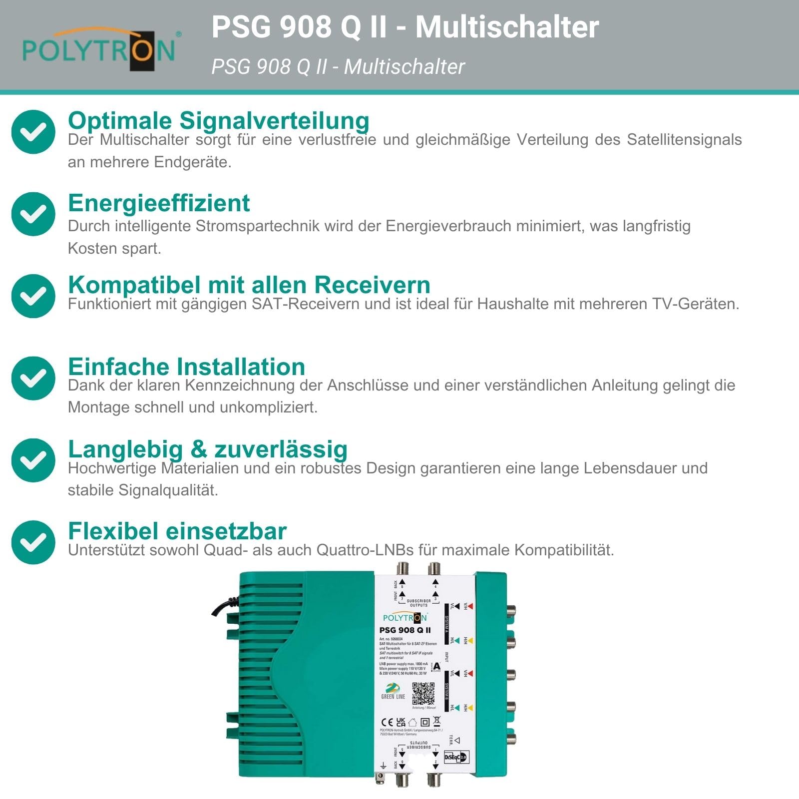 Polytron Multischalter PSG 908 Q II für Zwei Satelliten und bis zu 8 Teilnehmer