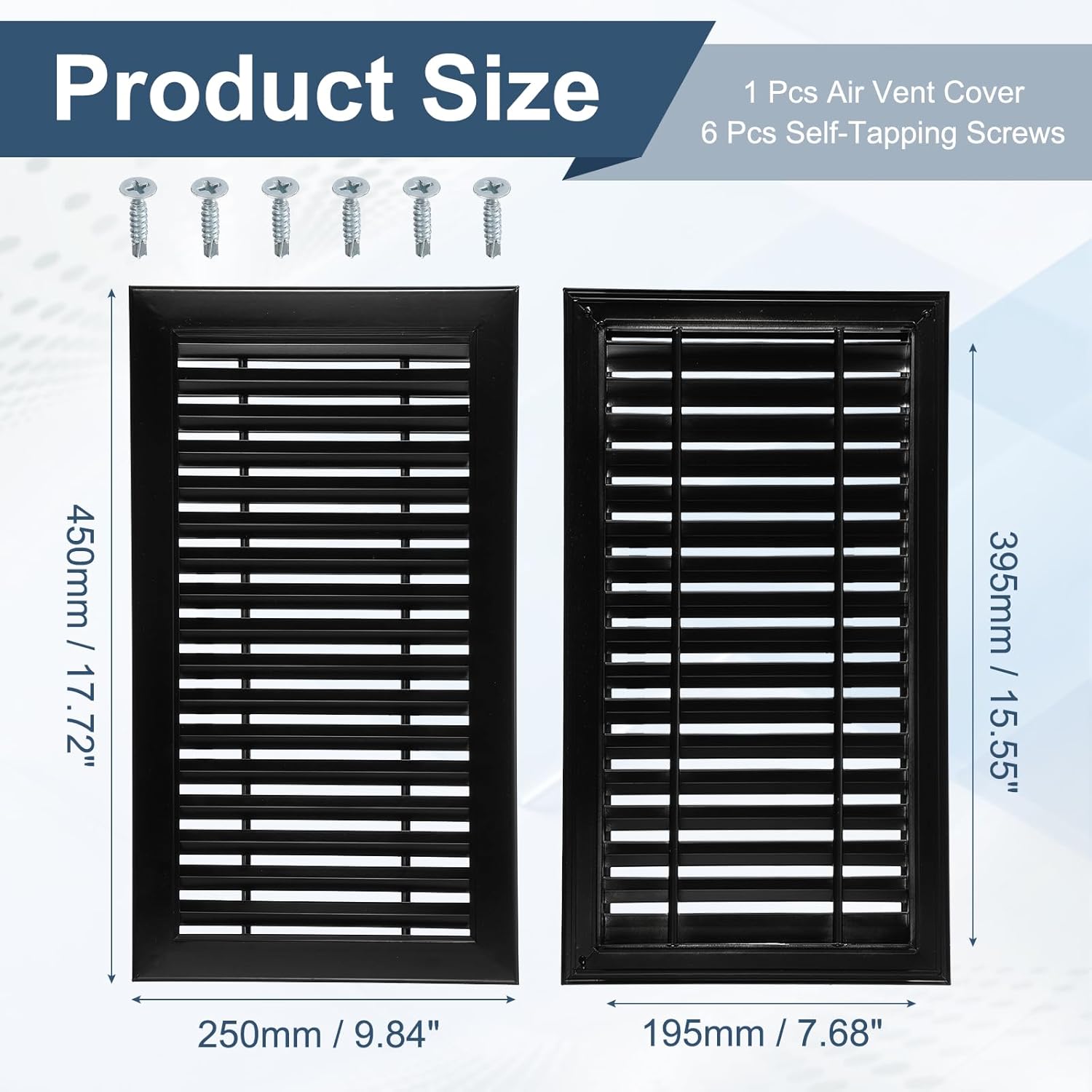 Aluminum Air Vent Cover (18" x 10") - Rectangle Ventilation Grille Louvered Ventilation Cover for Cabinet Closet Door Wardrobe HVAC Vent (Ducting Openings: 15.6" x 7.7"),Black