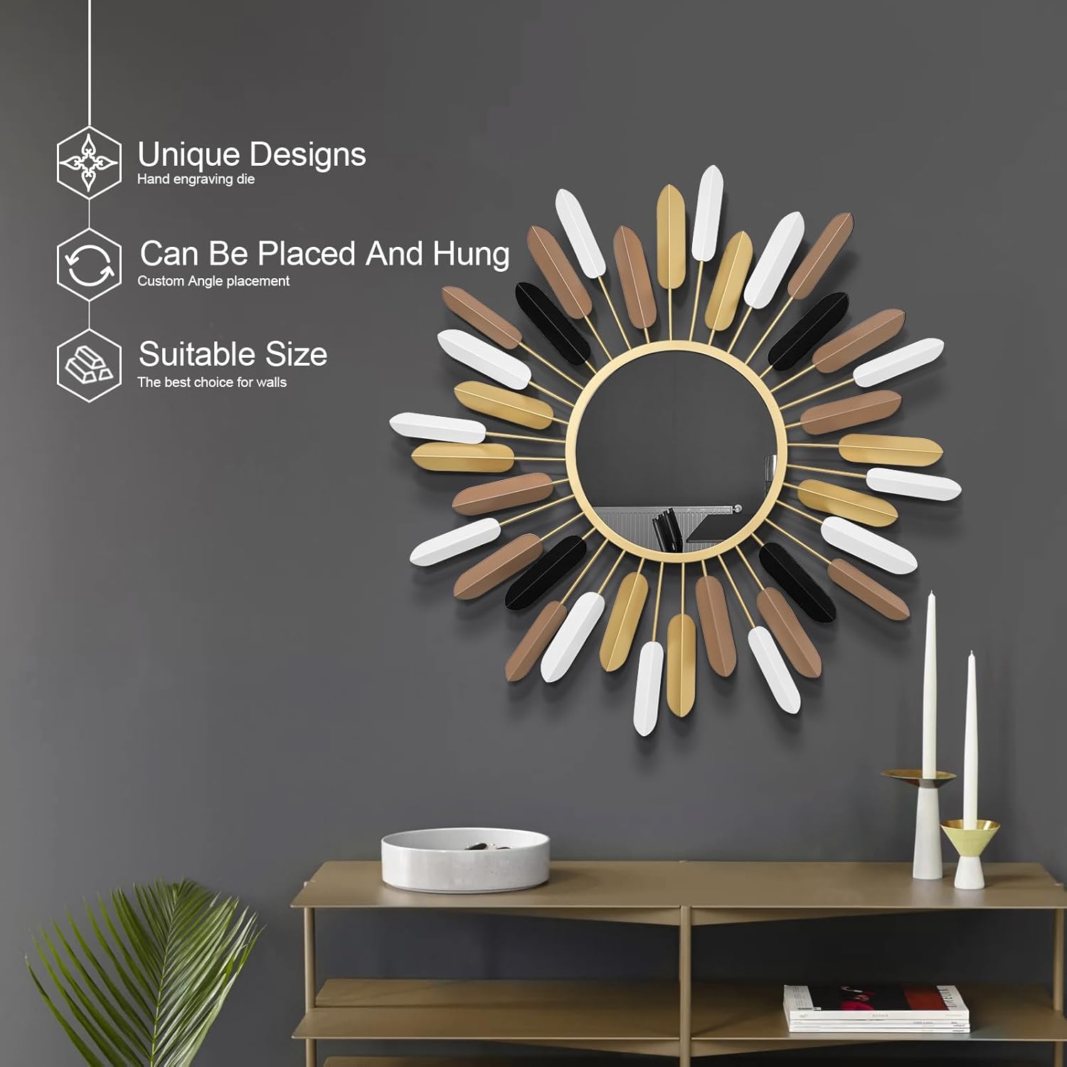 24" Boho Wall Mirror Flower Design,Luxury Decorative Rustic Farmhouse Mirrors for Living Room, Bathroom, Bedroom, and Entryway