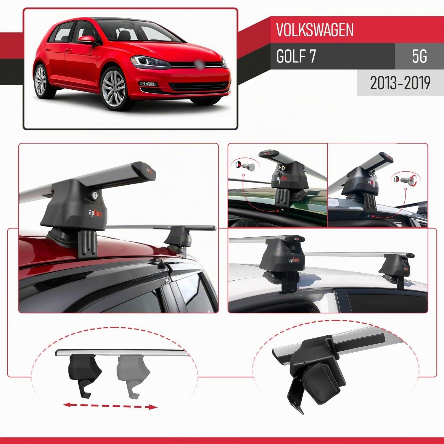 Compatibile con Volkswagen Golf 7 (5G) 2013-2019 ACE-4 Barre Tetto Portapacchi Auto Barre Portatutto Grigo Alluminio 2 Barre