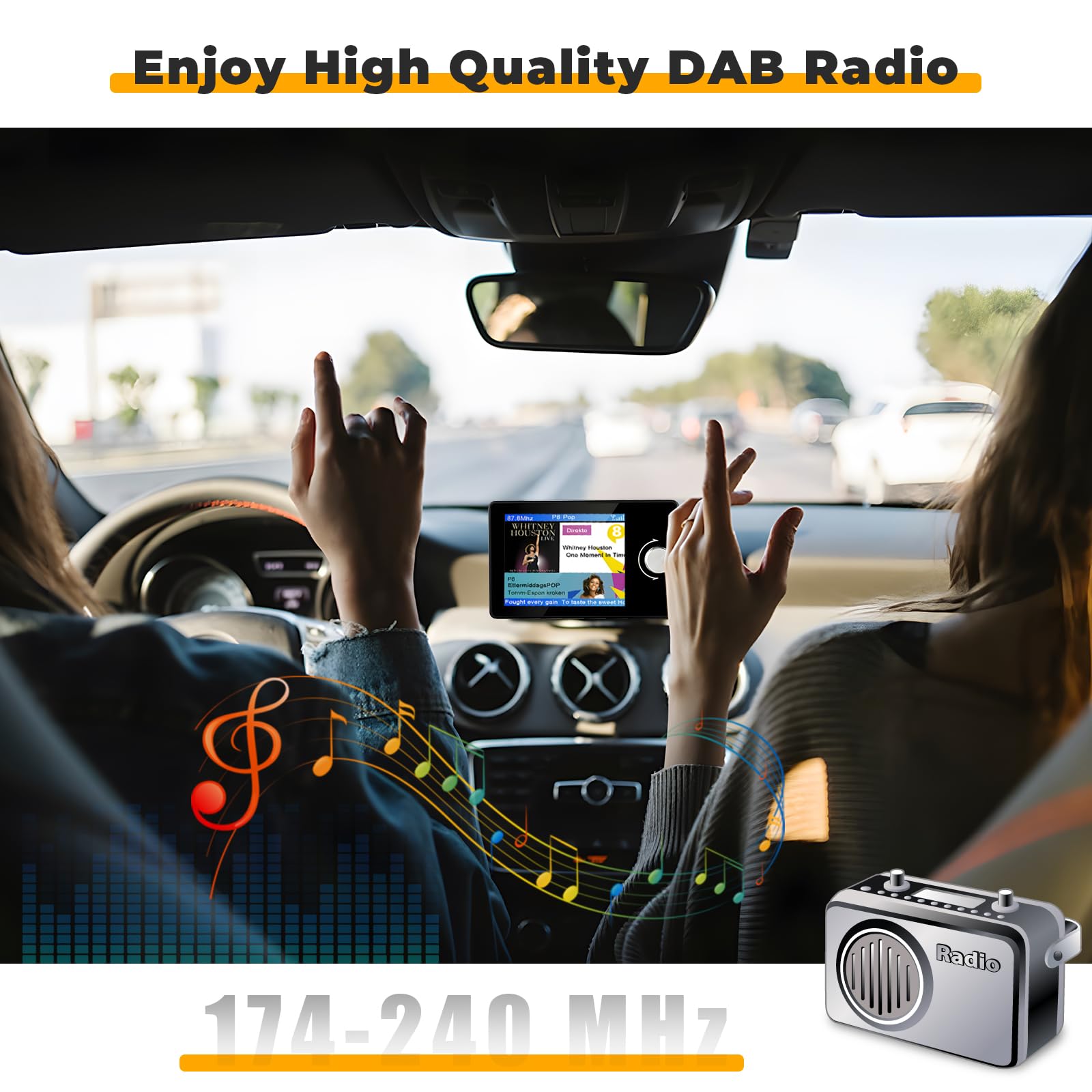 Inefala DAB Dab+ adapter do radia samochodowego kolorowy wyświetlacz LCD 2,8 cala z zestawem głośnomówiącym Bluetooth, nadajnik Dab, nadajnik FM, wejście i wyjście AUX, karta muzyczna TF, ładowarka