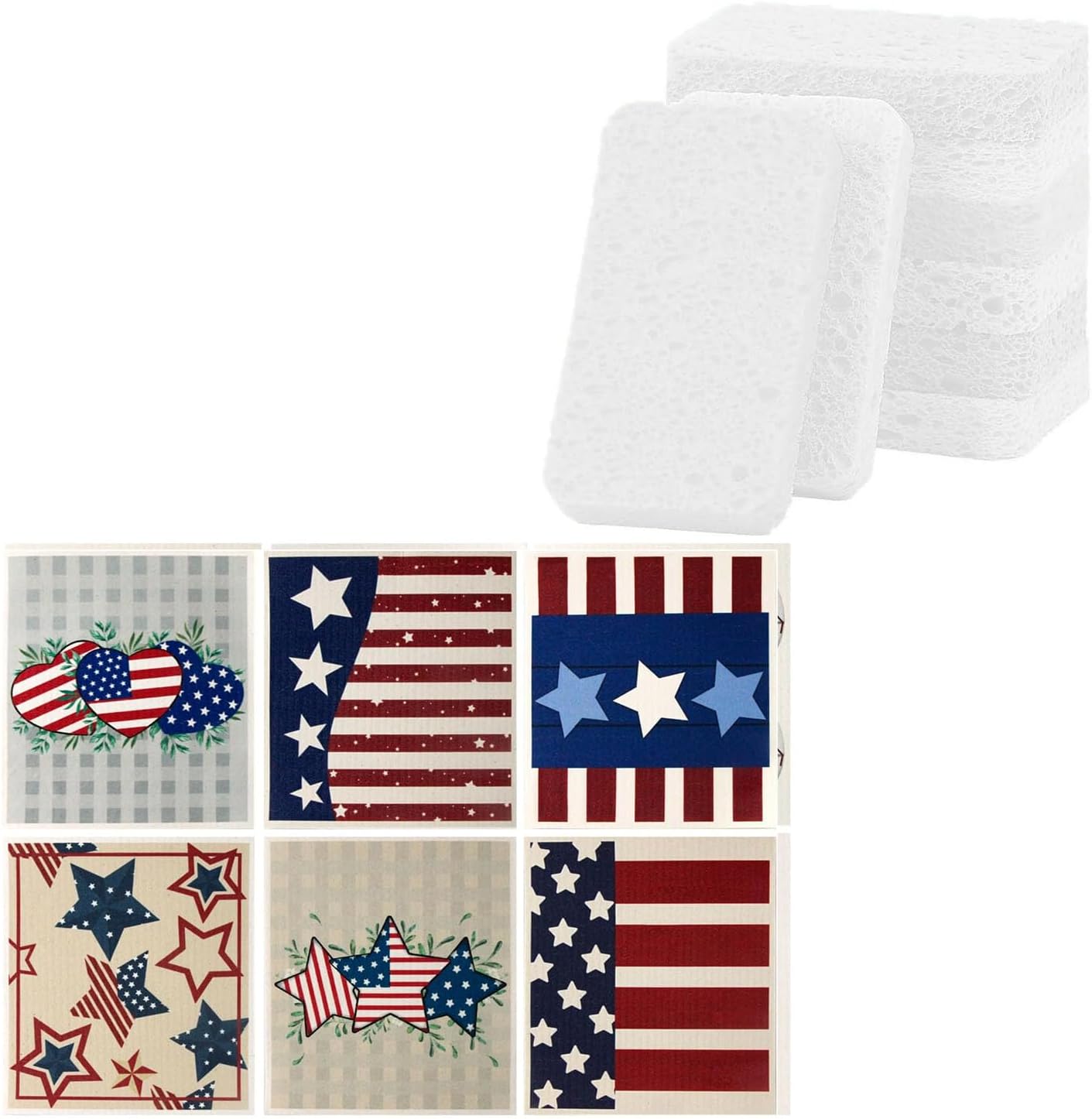 6 Packs Swedish Kitchen Dish Cloths - USA Reusable Paper Towels for Counters & Dishes + 12 - Pack Non-Scratch Scrub Sponges - Sponges for Dishes and Washing Dishes, White