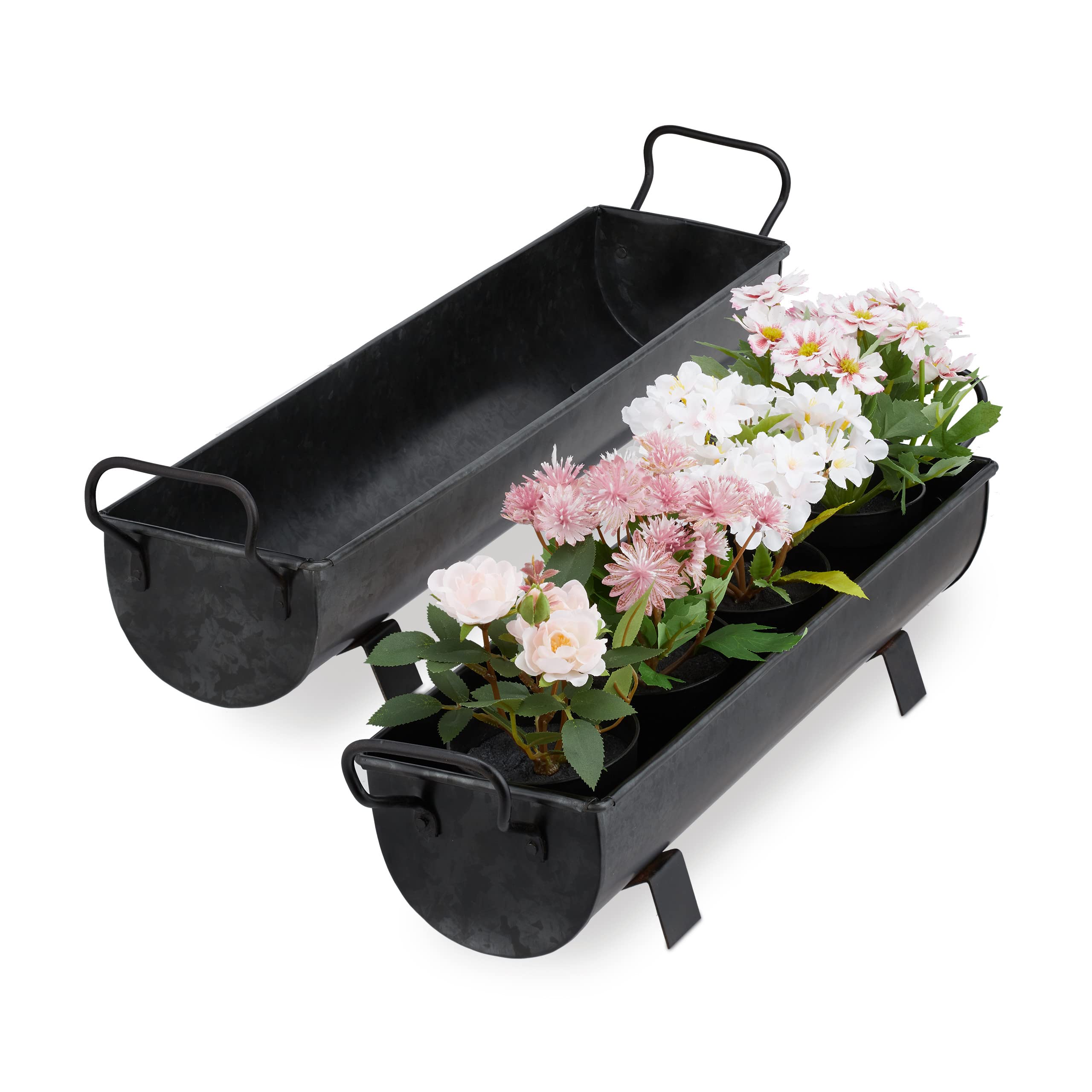 Relaxdays Balconnière gouttière Pot de Fleurs métal jardinière Zinc Jardin bac à Fleurs déco Set de 2, Anthracite